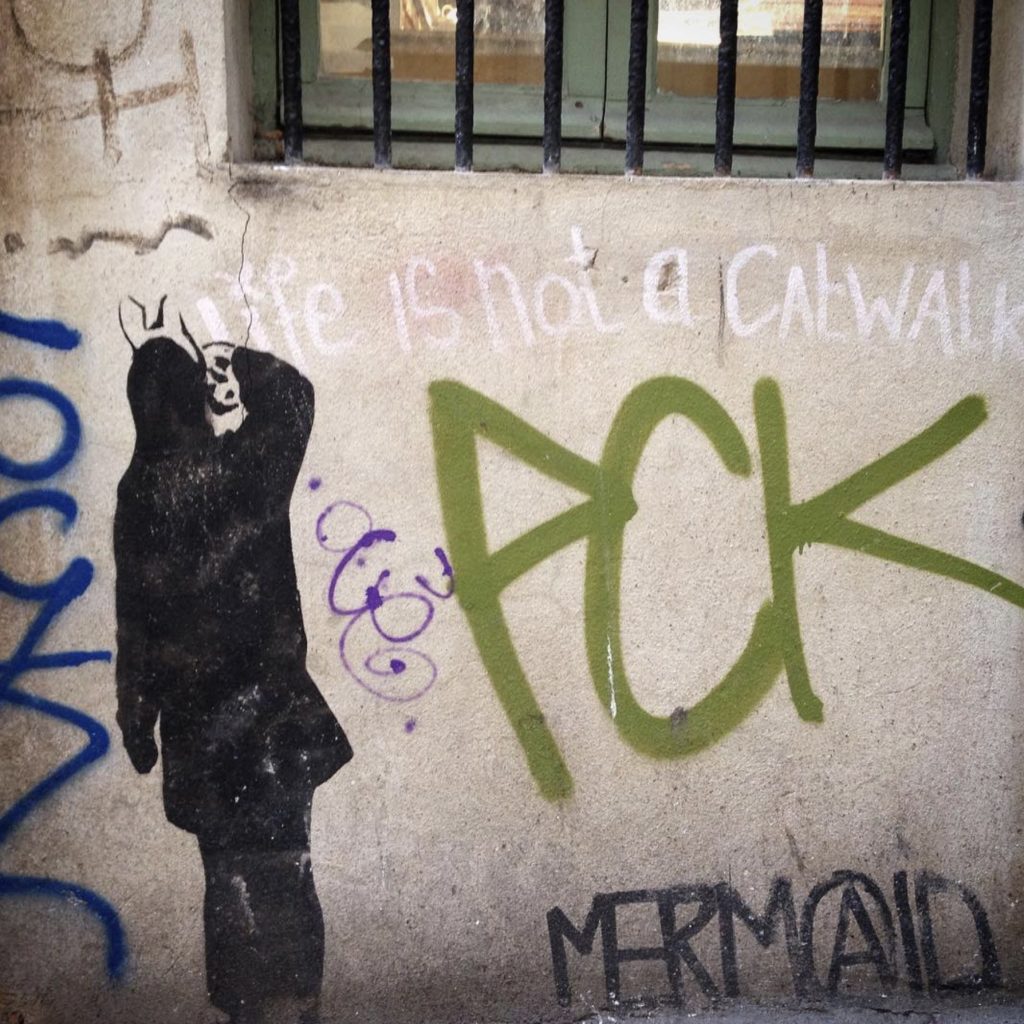 Stencil art, graffiti. Le Marais